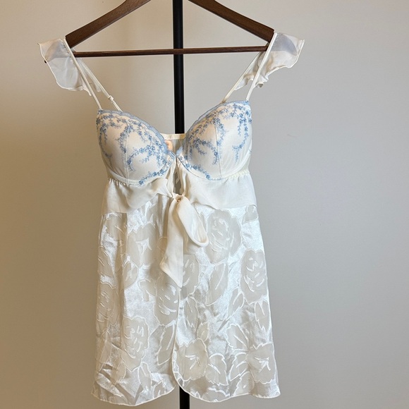 inner secrets Other - Ivory Satin & Lace Chemise Nightdress with Blue Embroidery